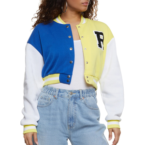 Veste universitaire unisexe à blocs de couleurs avec logo R brodé, col rabattu, fermeture boutonnée, style preppy pour l'automne - Product Image 6
