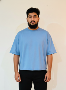 Camiseta de Cuello Redondo Azul Claro Extra Grande para Hombre, Manga Corta, Color Sólido, Estilo Casual, 100% Algodón Jersey, Corte Ajustado - Product Image 2