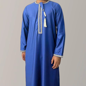 Wholesale Premium Cotton Stand Collar Modest <b>Men's</b> Loose Fit <b>Thobe</b> Islamic Eid Plus Size Floor Length Short Sleeve Quick Dry - Product Image 6