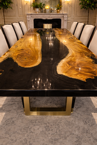 Handmade Black <b>Epoxy</b> Resin Kitchen Dining <b>Table</b> Luxury Home Decor Furniture Artisan Wood Rectangle Home Interior - Product Image 3