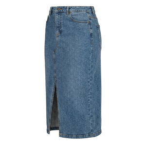 Faldas de punto personalizadas al por mayor de cintura alta para mujer, de longitud corta con abertura frontal, y blusas y camisas de mezclilla azul con estampado de verano para mujer. - Product Image 3