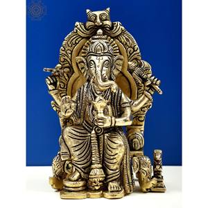 Escultura hecha a mano de latón de 6 pulgadas Ganesha Idol, artículo único y hermoso - Product Image 1