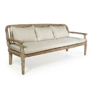 Premium wooden kaliandra triple <b>sofa</b> minimalist solid teak <b>wood</b> living room three seater couch natural cream cushion seating - Product Image 1
