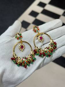 Boucles d'oreilles pendantes à motif floral, plaquées or, rubis et perles, bijoux de mariage vintage pour femmes - Product Image 2