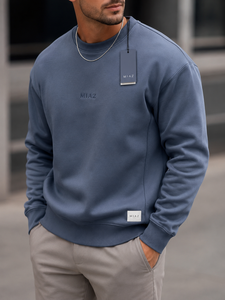 Sweat-shirt à col rond pour homme MIAZ, coupe classique, blanc uni, en coton tricoté, logo sur le devant, style hiver, prix avantageux - Product Image 6