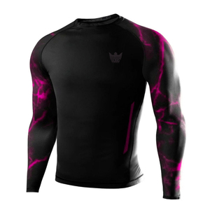 Black Full Sleeve Rash Guard With Red Pattern Print For Men Quick Dry Spandex Polyester <b>Grappling</b> Shirt - Product Image 1