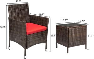 Juego de Muebles de Jardín de Mimbre Sintético de 3 Piezas para Todo Clima, Sillones de Mimbre con Mesa de Vidrio para Villa, Hotel, Jardín - Product Image 3