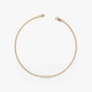 Mini Diamond Bar Bracelet 14K Solid Gold Dainty Diamond <b>Charm</b> Bracelet White Yellow Rose Gold Minimalist Jewelry Gift for Women - Product Image 1