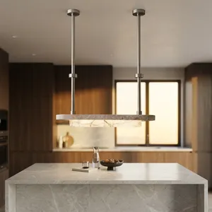 Modern Minimalist Concrete Pendant <b>Light</b> Alabaster Shade Adjustable Height LED <b>Chandelier</b> for Living Room Contemporary Design - Product Image 1