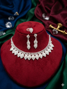 Naykk Creations - Juego de Joyería de 3 Piezas para Mujer, Hecho a Mano, Chapado en Plata, Cobre y Latón, Collar, Aretes y Anillo de Alta Calidad para Boda - Product Image 2