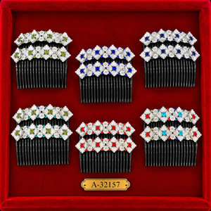 Peineta para el Cabello Hecha a Mano en Oro Vintage con Diseño de Diamantes de Imitación Rojos, 13 CM, Modelo Nupcial A-32154, Alta Calidad - Product Image 5