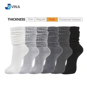 JZVINA Women's Gray Mid-Calf Slouch <b>Socks</b> Cotton Knitted Breathable Solid Color Daily Wear Autumn Style - Product Image 3