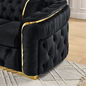 Set Divano Chesterfield di Lusso 90,6 Pollici in Velluto con Bottoni Trapuntati, Divano a 3 Posti con 2 Accessori in Acciaio Inox Dorato Cuscini per Soggiorno - Product Image 4