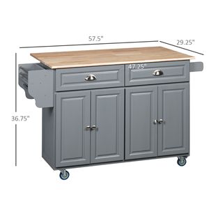 Carrello da Cucina Moderno Grigio Scuro con Ruote, Piano Ribaltabile in Legno di Gomma Resistente, Armadietti Portaoggetti in Acciaio e MDF - Product Image 3