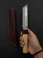 Couteau de chasse Jexa Jexa-HC-194 Tanto, acier au carbone, lame fixe, bord partiellement dentelé, manche en bois d'olivier, léger et durable