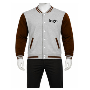 Wholesale French Terry Men's Stand Collar Varsity <b>Jacket</b> Plus Size Solid Color Embroidered Wool Liner Waterproof custom logo - Product Image 2