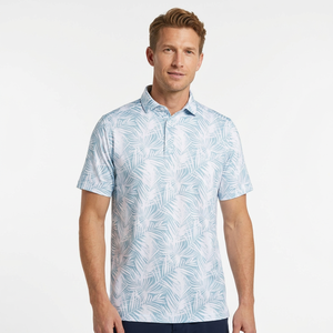 Men's Short Sleeve <b>Polo</b> <b>Shirt</b> Light <b>Blue</b> White Print Casual Breathable Woven 100% Polyester - Product Image 6