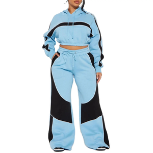 Survêtement à capuche pour femme, bleu clair, avec blocs de couleur, coupe ample, longueur intégrale, avec poches latérales, style streetwear, pour le printemps - Product Image 1