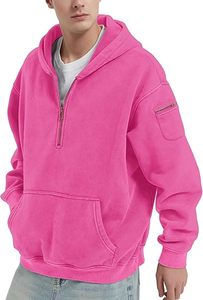 Sweat à capuche homme personnalisé en coton 100% de luxe, avec fermeture éclair quart, effet délavé, logo en relief, coupe oversize, style streetwear, pour l'hiver - Product Image 3