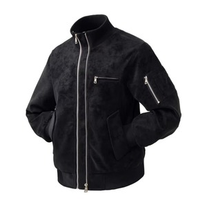 Men's <b>Black</b> <b>Suede</b> Bomber <b>Jacket</b> Casual Turn-down Collar Regular Fit Autumn Wear with Pockets Zipper Closure With Custom Logo - Product Image 4