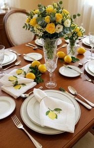 Square Reusable <b>Linen</b> <b>Cloth</b> Napkin Embroidered Lemon Hemstitch Table Napkin Customizable Home Wedding Events Table Decoration - Product Image 3