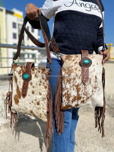 กระเป๋าหนังวัวมีพู่ทำจากหนังวัวสำหรับผู้หญิงกระเป๋าถือหนังแกะลายโบฮีเมียนสไตล์โบฮีเมียนสำหรับผู้หญิงวัว - Product Image 4