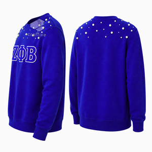Sweat-shirt pour femmes Zeta Phi Beta, bleu, orné de perles, lettres grecques brodées, col rond, manches longues, décontracté, pull de sororité - Product Image 4