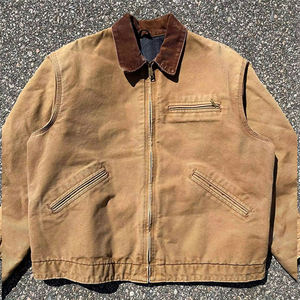 Veste de travail décontractée pour homme 2026, personnalisée, en denim vintage imprimé, avec fermeture boutonnée, col marron, résistante à la décoloration - Product Image 6