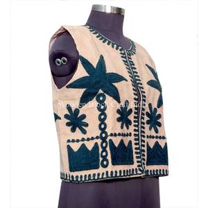 Chaleco elegante de algodón puro estampado para mujer, sin mangas, para uso en invierno, con diseño de palmera, hecho a mano, de longitud regular. - Product Image 3