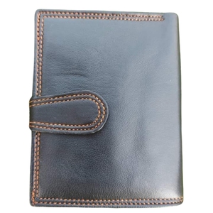 Portefeuille vertical à trois volets en cuir véritable pour homme, noir, porte-cartes de crédit de qualité supérieure, fenêtre transparente pour carte d'identité, poche intérieure à fermeture éclair, fermeture à bouton-pression - Product Image 4