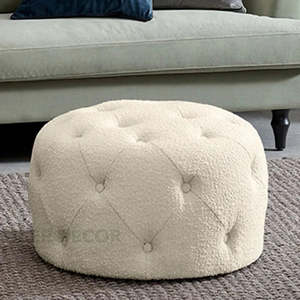 Velina Tabouret ottoman rond en velours touffeté moderne Pouf rembourré élégant pour salon et chambre à coucher - Product Image 3