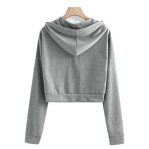 Crop Top Hoodie Custom Women's Hoodies Manga larga Zip-up High Quality Front Hooded Pocket Color sólido sudaderas con capucha para mujer - Product Image 6
