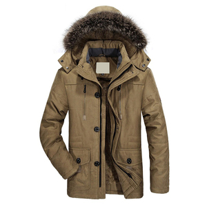 Chaqueta parka negra para hombre con capucha, ribete de piel, a prueba de viento, con cremallera, ropa de trabajo, abrigo de invierno, chaquetas para hombre - Product Image 5