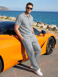 Conjunto Premium para Hombre, Camisa Polo Gris Acolchada y Pantalones, Ropa Deportiva Ligera y Transpirable, Estampado Sólido, Logotipo Frontal, Ropa de Verano - Product Image 2