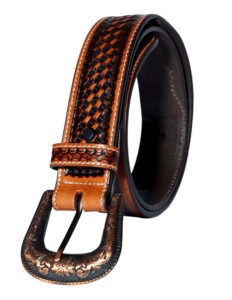 100% American Cow Leather Western Cowboy <b>Belt</b> With Bead <b>Work</b> & Basket Wave Hand Tooled Design Top Manufacturer for Men & Women - Product Image 6