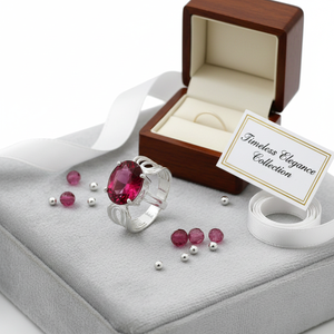 Bague en pierre précieuse rose fuchsia, coupe ovale 10x14mm, style bohème, créée en laboratoire |   Bague à griffes en laiton plaqué argent, faite à la main, sans nickel - Product Image 1