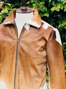 Men's Genuine Cowhide Hair <b>Leather</b> <b>Jacket</b> Animal Print Breathable Eco-Friendly Windproof Zipper Closure Turn-down Collar Casual - Product Image 4