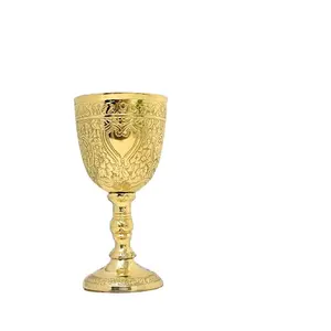 성배 잔 단단한 황동 빈티지 황동 황금 로마 성배 왕 아서 마시는 와인 잔 황동 빈티지 성배 컵