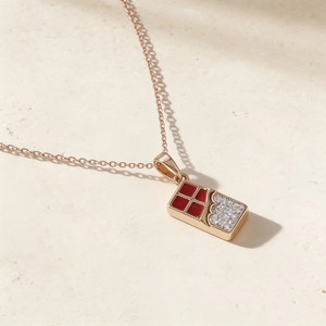 Collar con Colgante de Piedra Roja Geométrica y Diamante Brillante Redondo de 0.070CT en Oro Rosa de 9K para Mujer, Joyería Fina y Delicada - Product Image 3