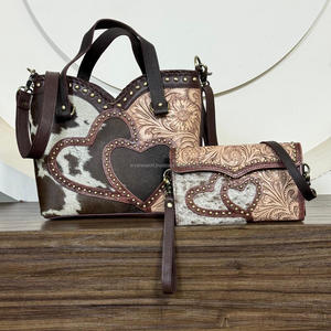 Bolso Bandolera de Cuero Vacuno de Alta Calidad, Estilo Occidental, Hecho a Mano, con Bolso de Mano a Juego, Juego de 2 Piezas - Product Image 4