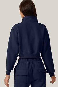 Sweat-shirt court à capuche pour femme, col montant, manches longues, demi-zip, pull avant, collection hiver, ODM - Product Image 5