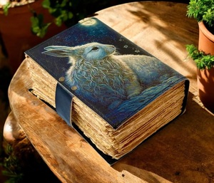 Diario de Cuero Grimoire con Diseño de Conejo de Pascua, 200 Hojas, Páginas de Acuarela Vintage, Encuadernación Cosida, Borde Rústico Hecho a Mano, Regalo - Product Image 1