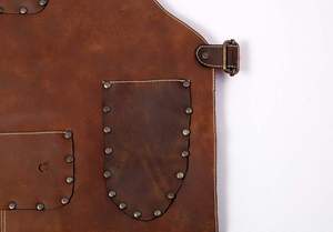 SALUBRIOUS SPORTS SS-LA-001 Unisex Polished Shiny Dark Cowhide Split Leather Welding Apron with <b>Spark</b> Proof Features - Product Image 2