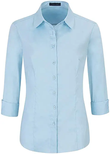 Chemisier à col boutonné extensible pour femme, coupe ample décontractée, idéal pour le bureau, en ramie tissée unie à manches longues - Product Image 3