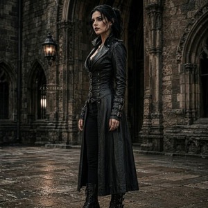 Trench-coat gothique en cuir pour femme, style steampunk, long manteau noir avec corset - Product Image 4