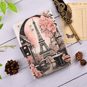 Paris Eiffel Tower Romantic Floral <b>A5</b> Lock <b>Diary</b> Handmade Vintage Notebook | 100 Pages Travel Journal Aesthetic Planner Gift - Product Image 2