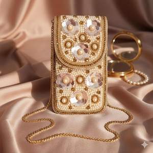 Bolso para Teléfono con Cuentas y Correa Larga, Cartera Móvil de Lujo con Cuentas y Bordado de Cristal, Etiquetas y Tarjetas - Product Image 5