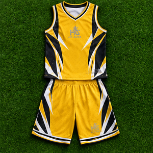 Uniforme de Baloncesto Unisex Más Vendido, Amarillo y Negro, Sublimado, Cuello en V, Sin Mangas, Absorbe la Humedad, Ajuste Atlético, Logotipo Personalizado - Product Image 4