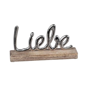 Trending Liebe Word Art Decor with <b>Silver</b> Aluminum Finish on Wooden Base German Love Decoration for Home Office Living Room - Product Image 1