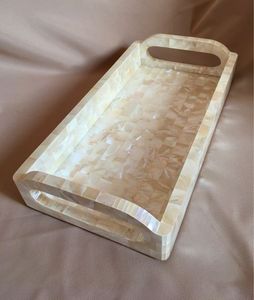 Decorative Wooden and Mother of Pearl Serving <b>Tray</b> for Coffee Tea <b>Snacks</b> Dining Table and Elegant Home Display - Product Image 2